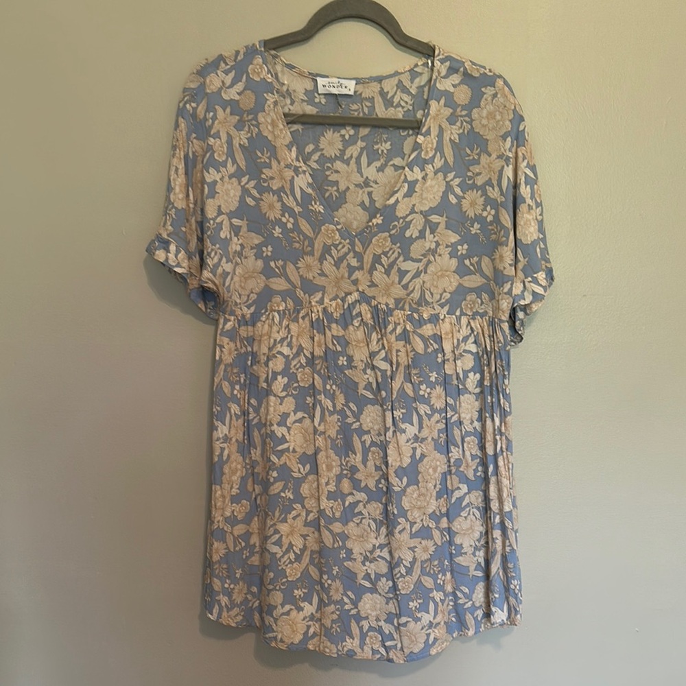 Blue Floral Midi Dress with Relaxed Fit